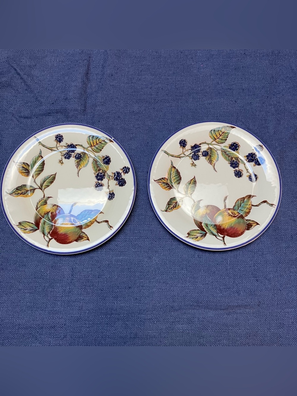 2 Pier 1 Macintosh Salad Plates Italy Fruit Design 8" Berries Plums Harvest C